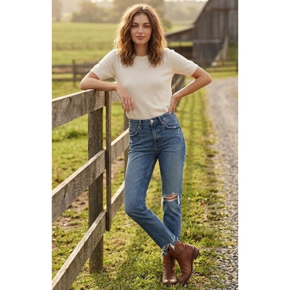 Free People We The Free BDG Distressed High Rise Straight Leg Jeans Blue Size 25